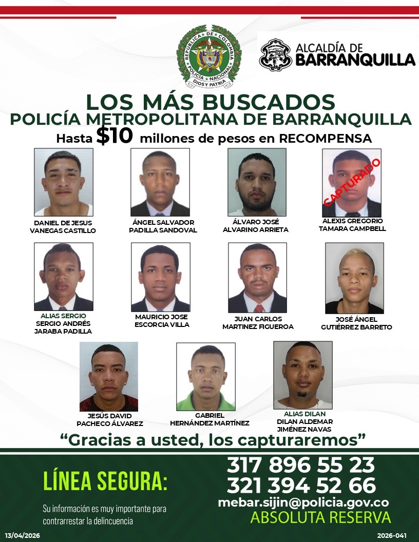 Autoridades presentan nuevo cartel de los más buscados por homicidios en Barranquilla