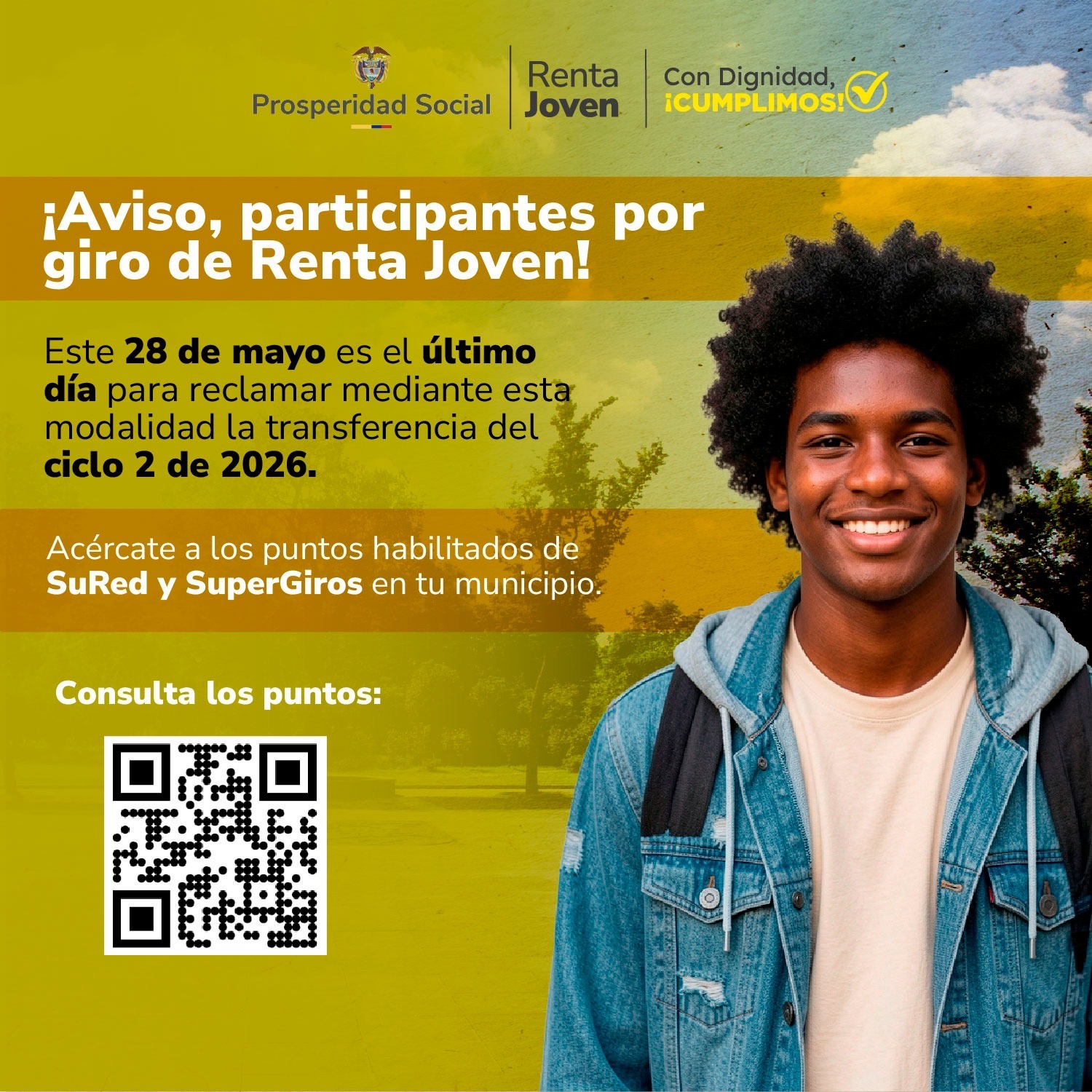 Prosperidad Social recuerda que este 28 de mayo vence plazo para reclamar pago de Renta Joven