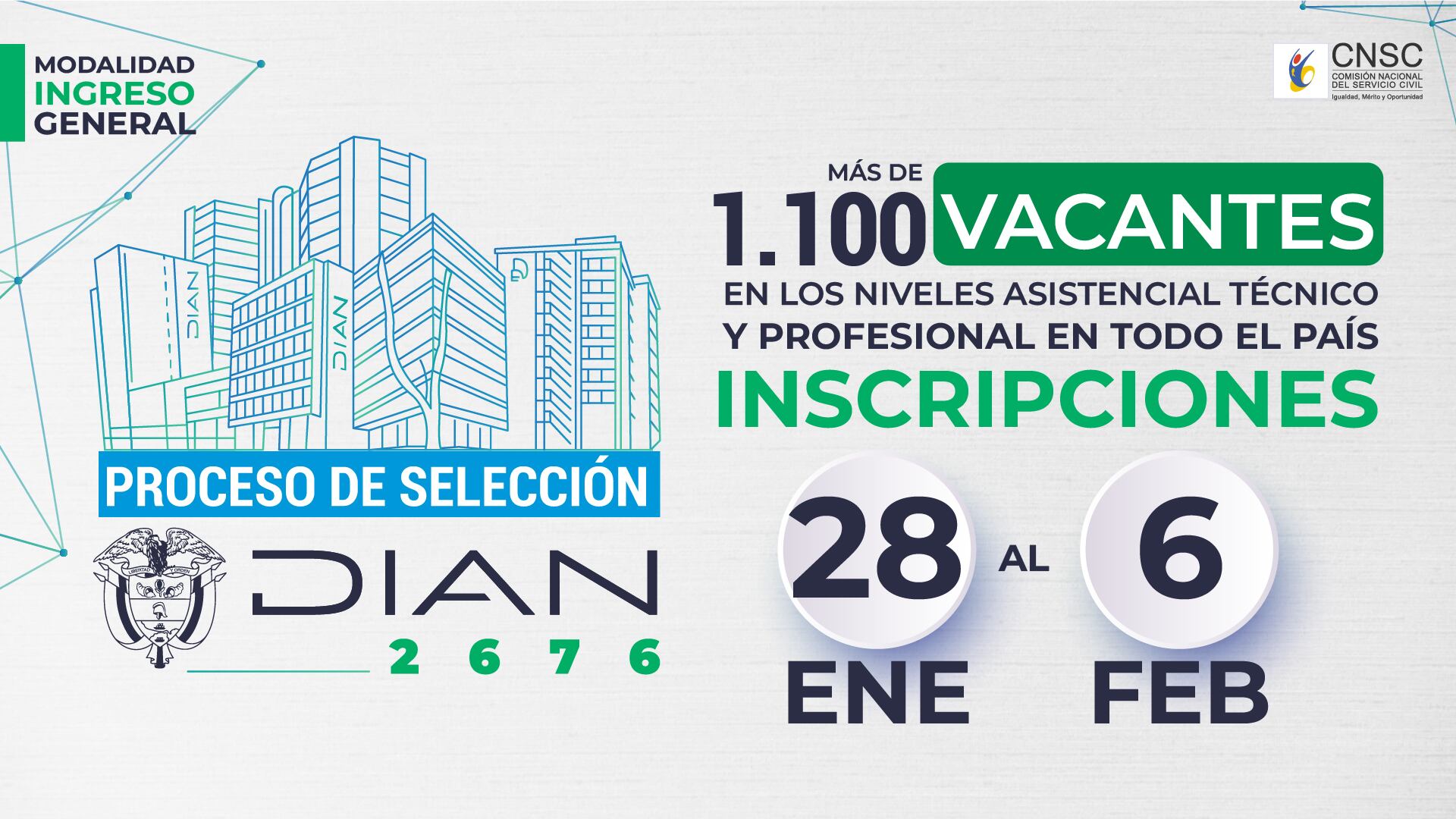 CNSC abrió más de 1.100 vacantes en ocho departamentos del país