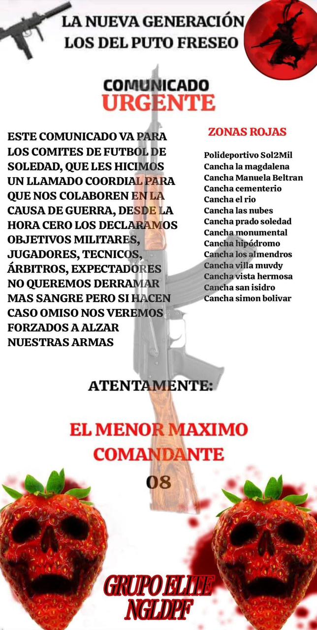 Policía investiga panfleto con amenazas contra escuelas de fútbol en Barranquilla y Soledad