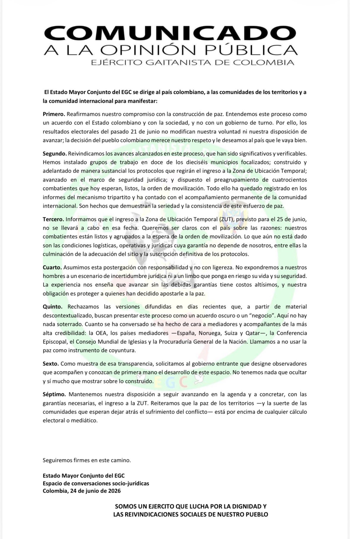 ‘Clan del Golfo’ pide al presidente electo designar observadores para verificar proceso de paz