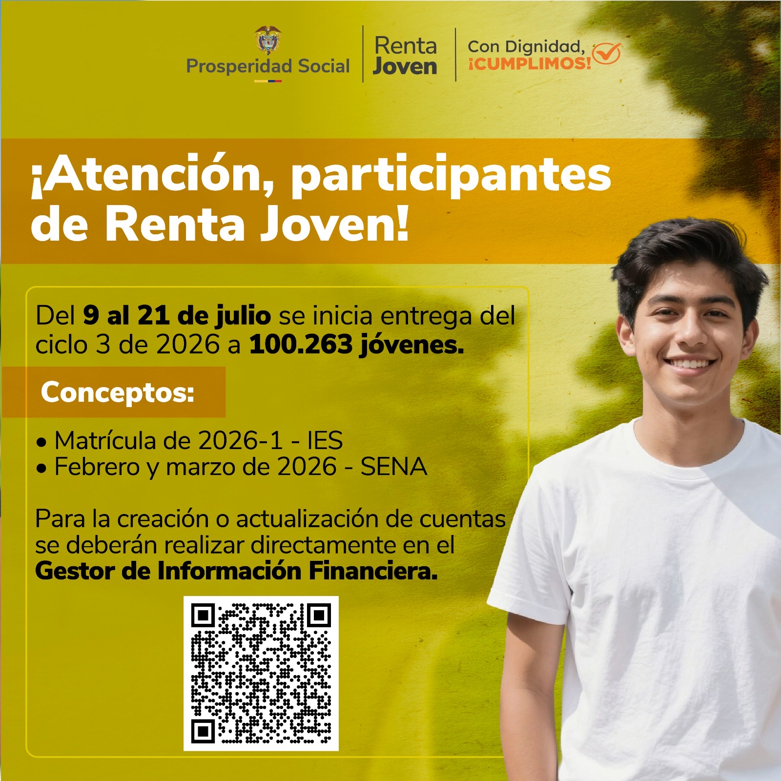 Prosperidad Social inició pagos del ciclo 3 de Renta Joven para más de 100 mil beneficiarios